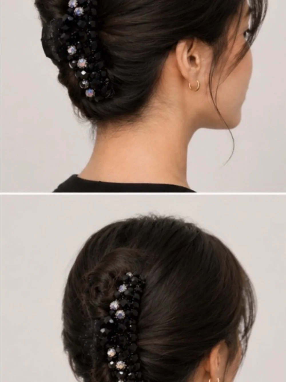 Crystal-Embellished Black Banana Clip Hair Barrette